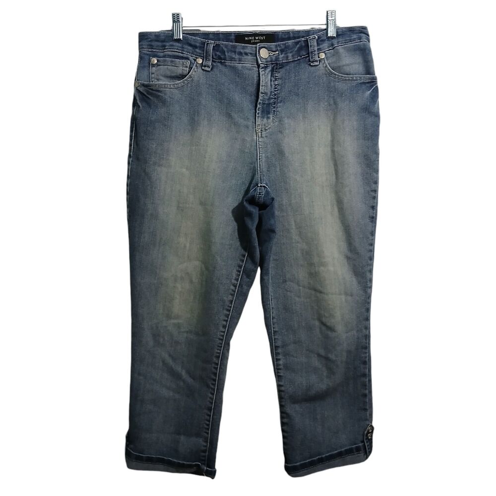 Nine West West End Fit Crop Women 12 Blue Cuffed Mid Rise Jeans - Picture 1 of 13
